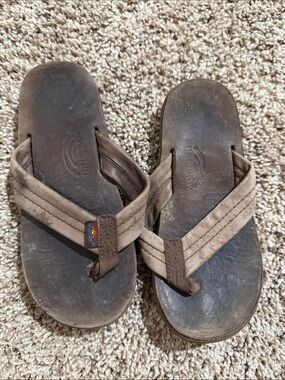 Rainbow Brown Suede Flip Flop Sandals